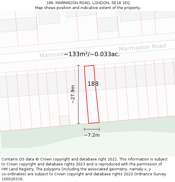 188, MARMADON ROAD, LONDON, SE18 1EQ: Plot and title map
