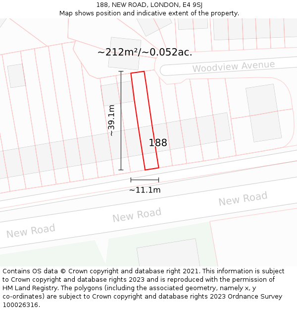 188, NEW ROAD, LONDON, E4 9SJ: Plot and title map