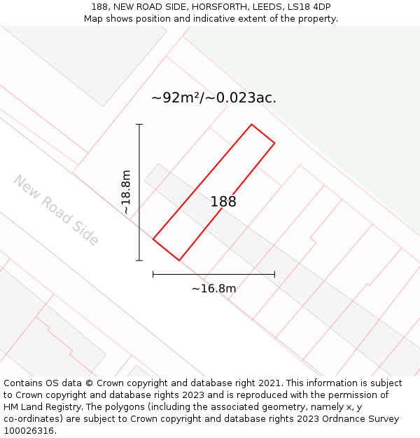 188, NEW ROAD SIDE, HORSFORTH, LEEDS, LS18 4DP: Plot and title map
