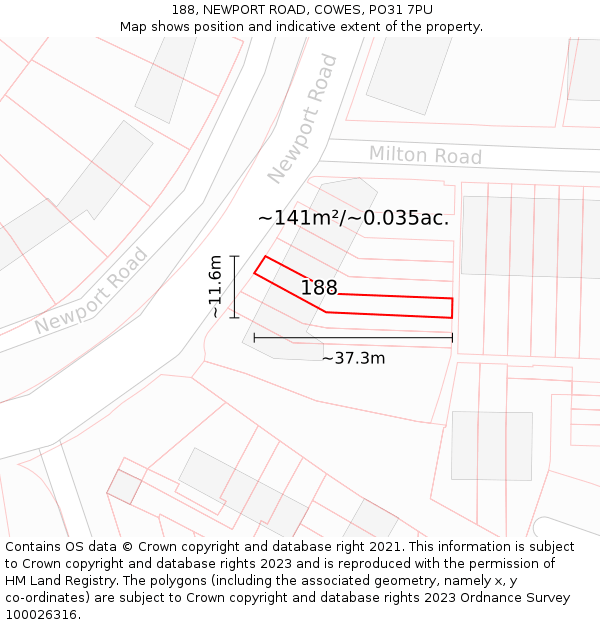 188, NEWPORT ROAD, COWES, PO31 7PU: Plot and title map