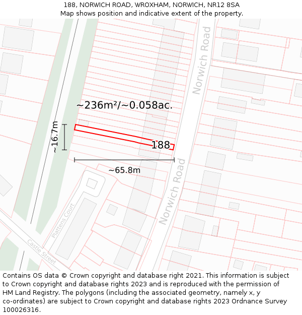 188, NORWICH ROAD, WROXHAM, NORWICH, NR12 8SA: Plot and title map