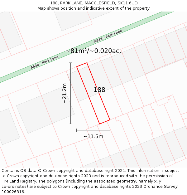 188, PARK LANE, MACCLESFIELD, SK11 6UD: Plot and title map