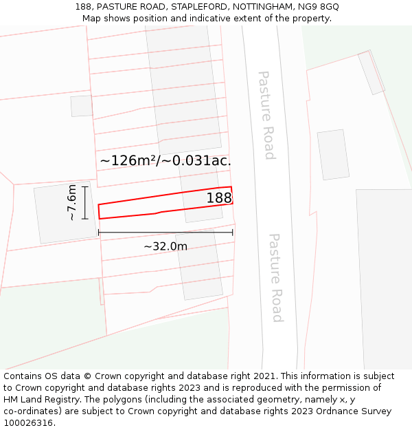 188, PASTURE ROAD, STAPLEFORD, NOTTINGHAM, NG9 8GQ: Plot and title map