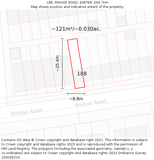 188, PINHOE ROAD, EXETER, EX4 7HH: Plot and title map