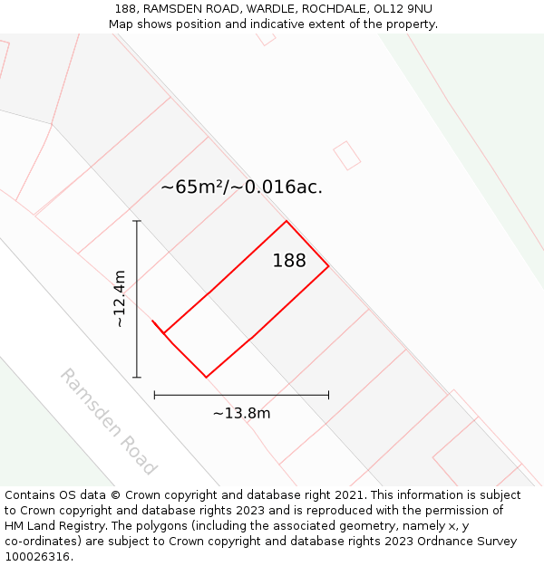 188, RAMSDEN ROAD, WARDLE, ROCHDALE, OL12 9NU: Plot and title map