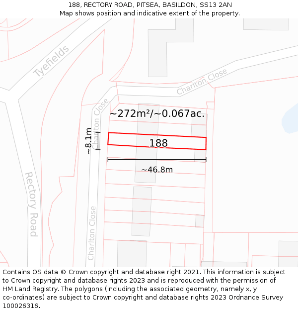 188, RECTORY ROAD, PITSEA, BASILDON, SS13 2AN: Plot and title map
