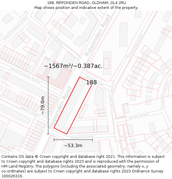 188, RIPPONDEN ROAD, OLDHAM, OL4 2RU: Plot and title map