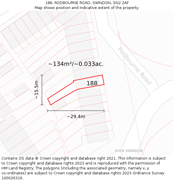 188, RODBOURNE ROAD, SWINDON, SN2 2AF: Plot and title map