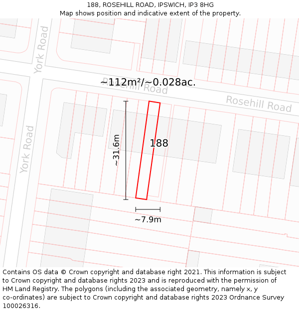 188, ROSEHILL ROAD, IPSWICH, IP3 8HG: Plot and title map