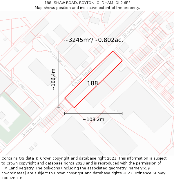 188, SHAW ROAD, ROYTON, OLDHAM, OL2 6EF: Plot and title map