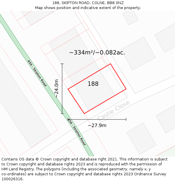 188, SKIPTON ROAD, COLNE, BB8 0NZ: Plot and title map