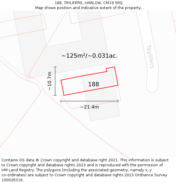 188, TAYLIFERS, HARLOW, CM19 5RQ: Plot and title map
