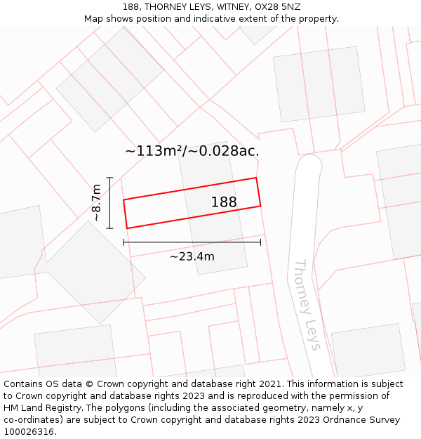 188, THORNEY LEYS, WITNEY, OX28 5NZ: Plot and title map