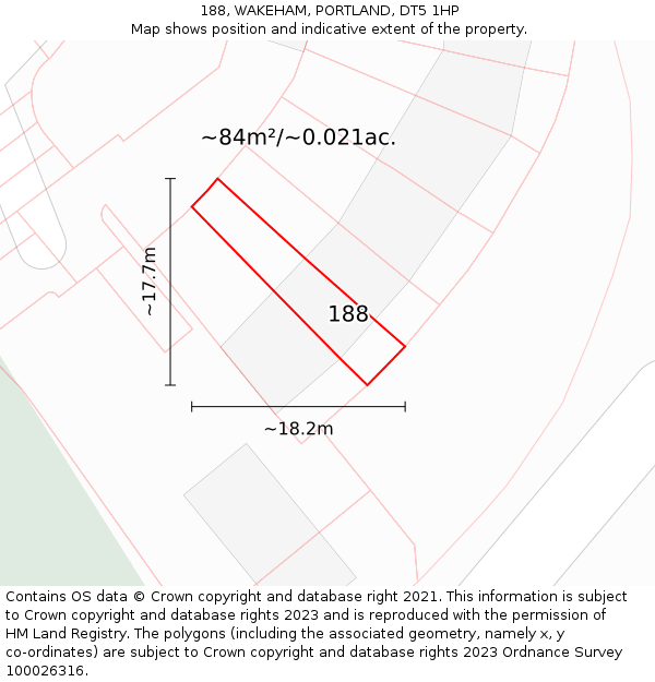 188, WAKEHAM, PORTLAND, DT5 1HP: Plot and title map