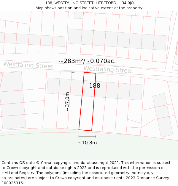 188, WESTFALING STREET, HEREFORD, HR4 0JQ: Plot and title map