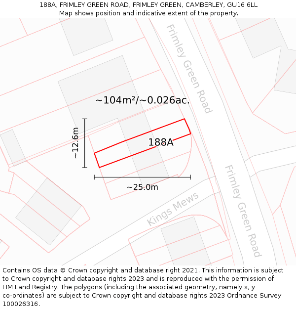 188A, FRIMLEY GREEN ROAD, FRIMLEY GREEN, CAMBERLEY, GU16 6LL: Plot and title map