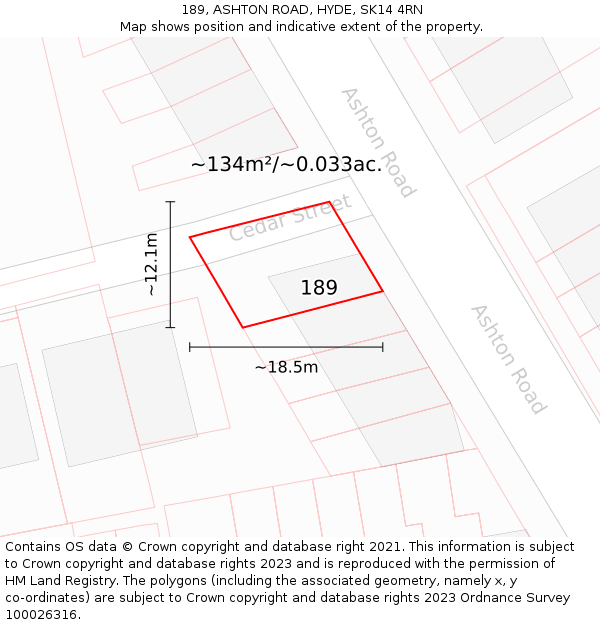 189, ASHTON ROAD, HYDE, SK14 4RN: Plot and title map