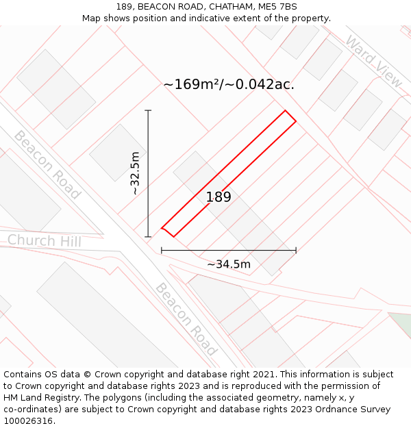 189, BEACON ROAD, CHATHAM, ME5 7BS: Plot and title map