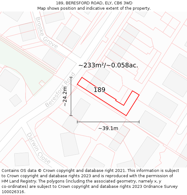 189, BERESFORD ROAD, ELY, CB6 3WD: Plot and title map