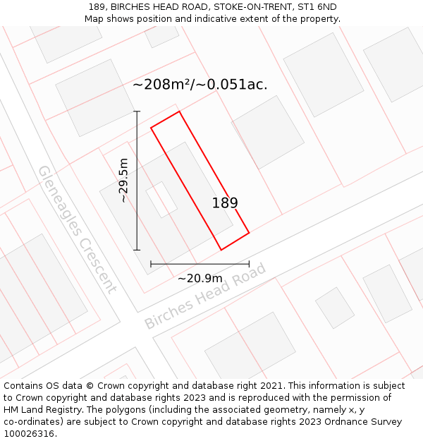 189, BIRCHES HEAD ROAD, STOKE-ON-TRENT, ST1 6ND: Plot and title map