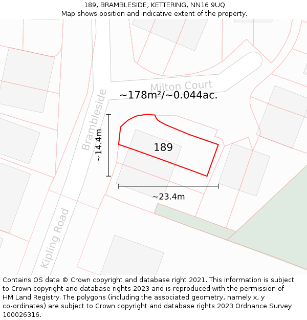 189, BRAMBLESIDE, KETTERING, NN16 9UQ: Plot and title map