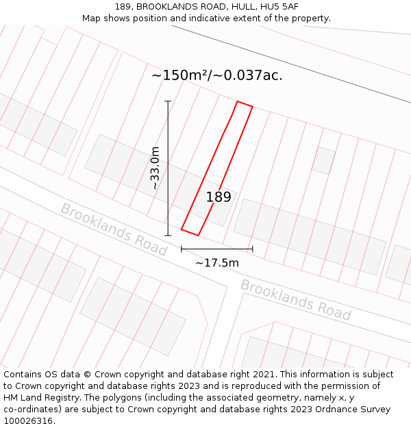 189, BROOKLANDS ROAD, HULL, HU5 5AF: Plot and title map