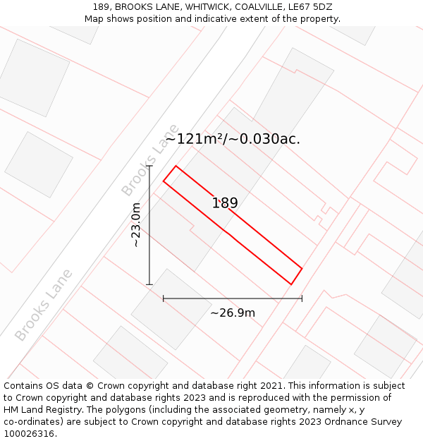189, BROOKS LANE, WHITWICK, COALVILLE, LE67 5DZ: Plot and title map