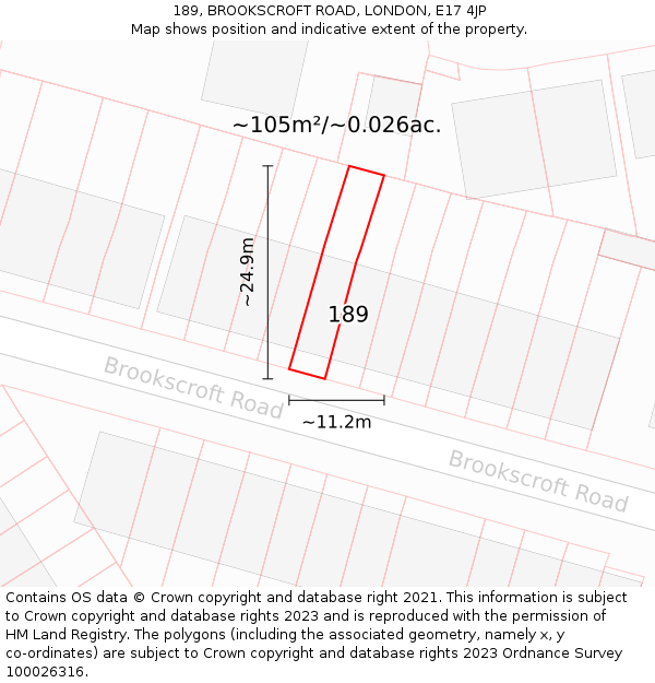 189, BROOKSCROFT ROAD, LONDON, E17 4JP: Plot and title map