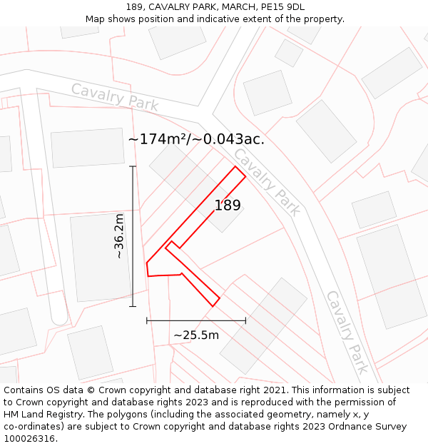 189, CAVALRY PARK, MARCH, PE15 9DL: Plot and title map