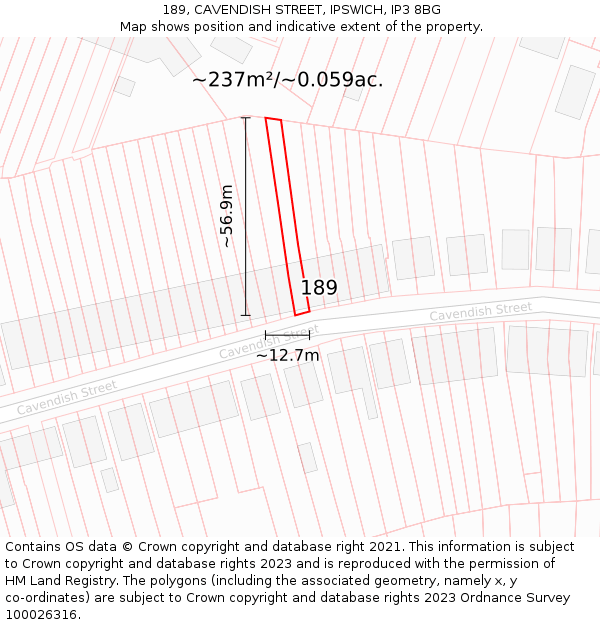 189, CAVENDISH STREET, IPSWICH, IP3 8BG: Plot and title map