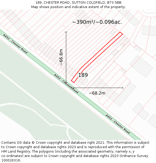 189, CHESTER ROAD, SUTTON COLDFIELD, B73 5BB: Plot and title map