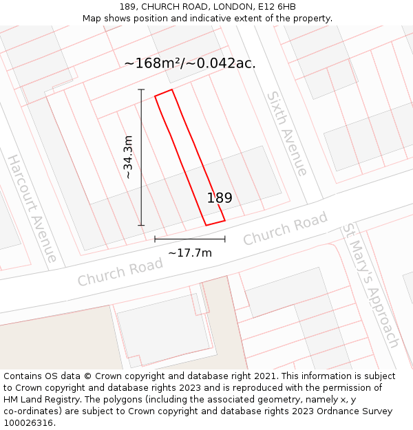 189, CHURCH ROAD, LONDON, E12 6HB: Plot and title map