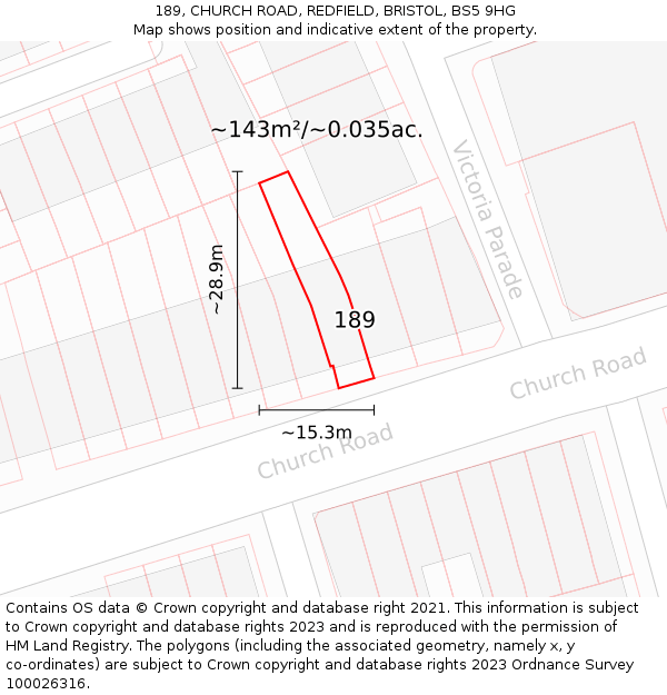 189, CHURCH ROAD, REDFIELD, BRISTOL, BS5 9HG: Plot and title map