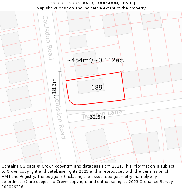 189, COULSDON ROAD, COULSDON, CR5 1EJ: Plot and title map