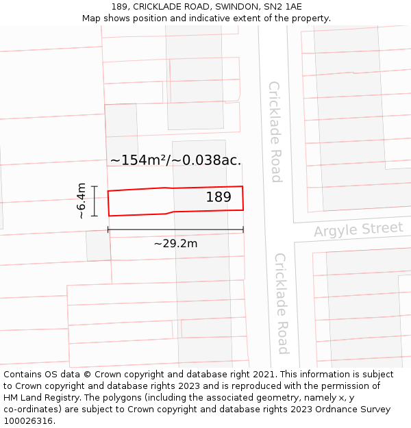 189, CRICKLADE ROAD, SWINDON, SN2 1AE: Plot and title map
