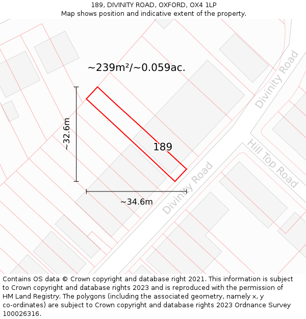 189, DIVINITY ROAD, OXFORD, OX4 1LP: Plot and title map