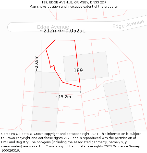 189, EDGE AVENUE, GRIMSBY, DN33 2DP: Plot and title map