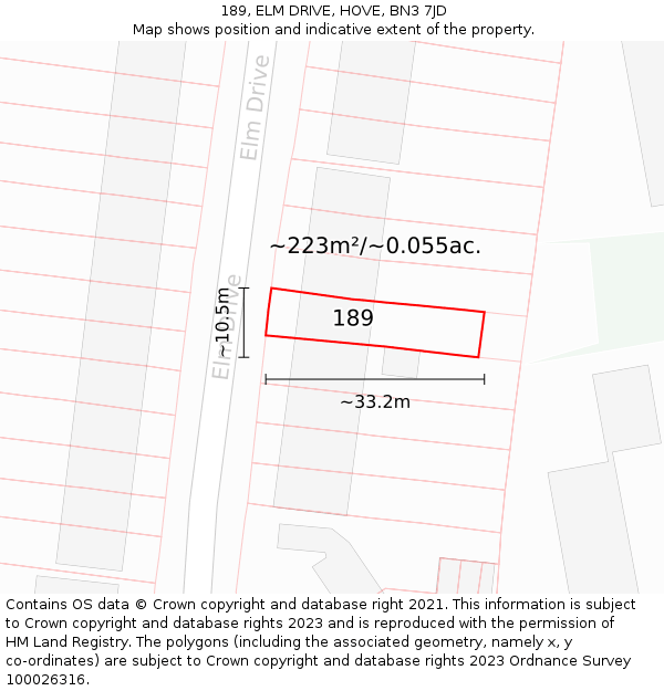 189, ELM DRIVE, HOVE, BN3 7JD: Plot and title map