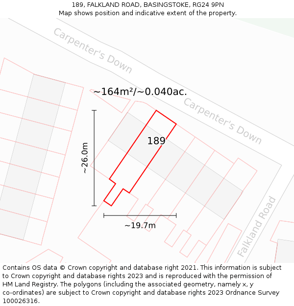 189, FALKLAND ROAD, BASINGSTOKE, RG24 9PN: Plot and title map