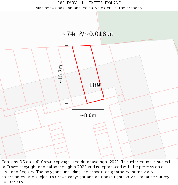 189, FARM HILL, EXETER, EX4 2ND: Plot and title map