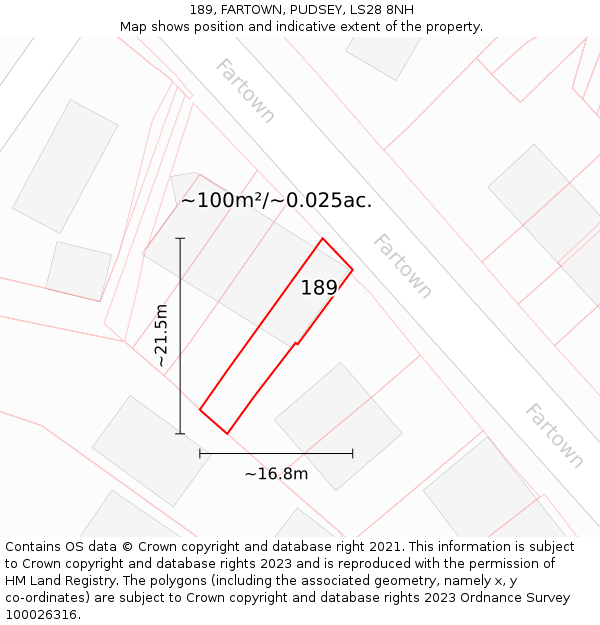189, FARTOWN, PUDSEY, LS28 8NH: Plot and title map