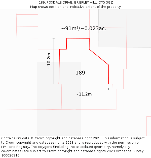 189, FOXDALE DRIVE, BRIERLEY HILL, DY5 3GZ: Plot and title map
