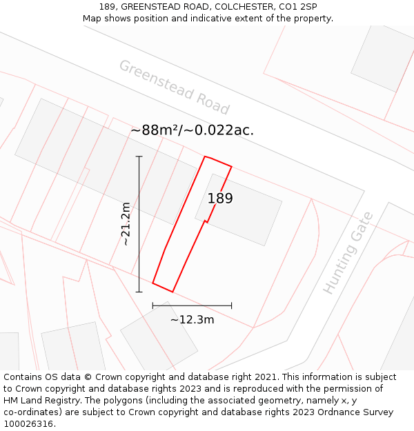 189, GREENSTEAD ROAD, COLCHESTER, CO1 2SP: Plot and title map