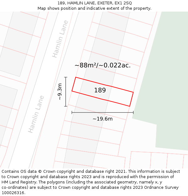 189, HAMLIN LANE, EXETER, EX1 2SQ: Plot and title map