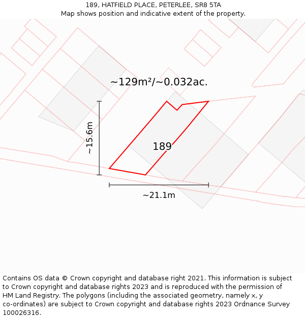 189, HATFIELD PLACE, PETERLEE, SR8 5TA: Plot and title map