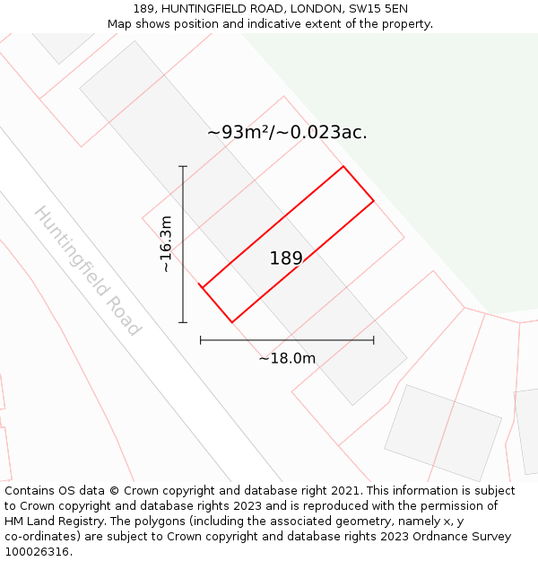 189, HUNTINGFIELD ROAD, LONDON, SW15 5EN: Plot and title map