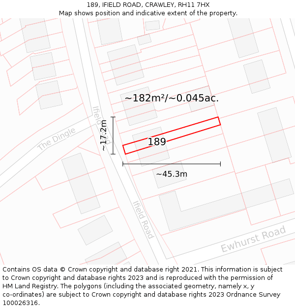 189, IFIELD ROAD, CRAWLEY, RH11 7HX: Plot and title map