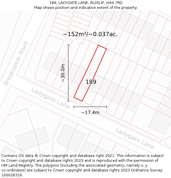 189, LADYGATE LANE, RUISLIP, HA4 7RD: Plot and title map