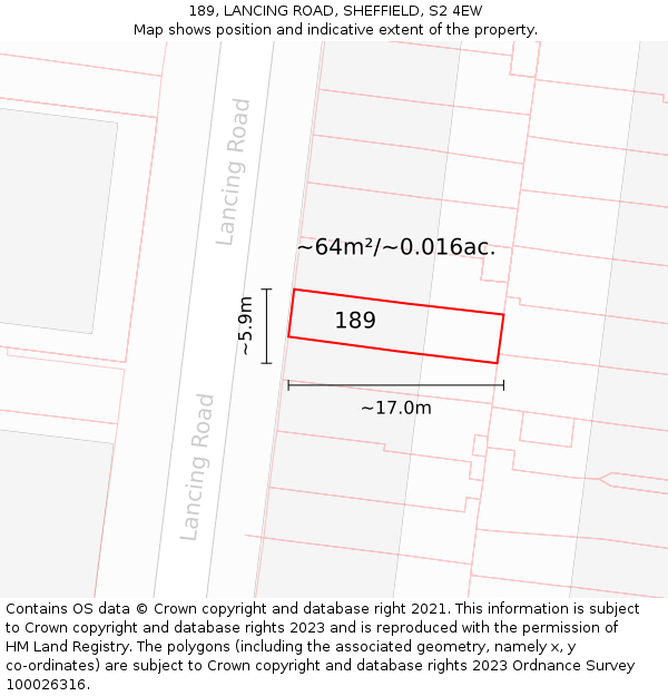 189, LANCING ROAD, SHEFFIELD, S2 4EW: Plot and title map