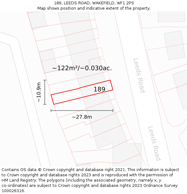 189, LEEDS ROAD, WAKEFIELD, WF1 2PS: Plot and title map